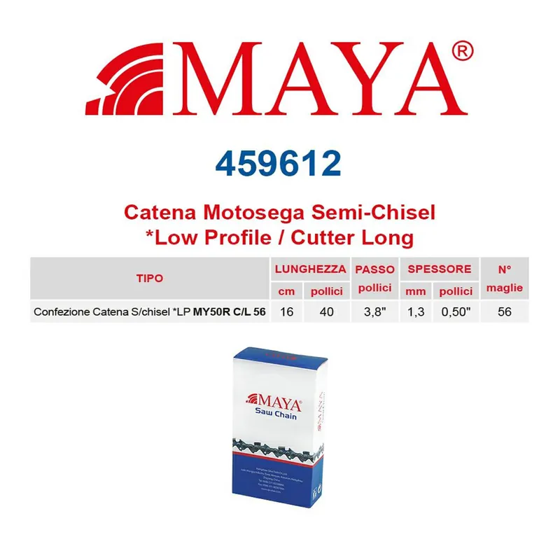 Catena confezionata LP 3/8″ 1.3 mm – .050″ 56 maglie senza antirimbalzo profilo Semi tondo lungo – 459612 Bestel Nu