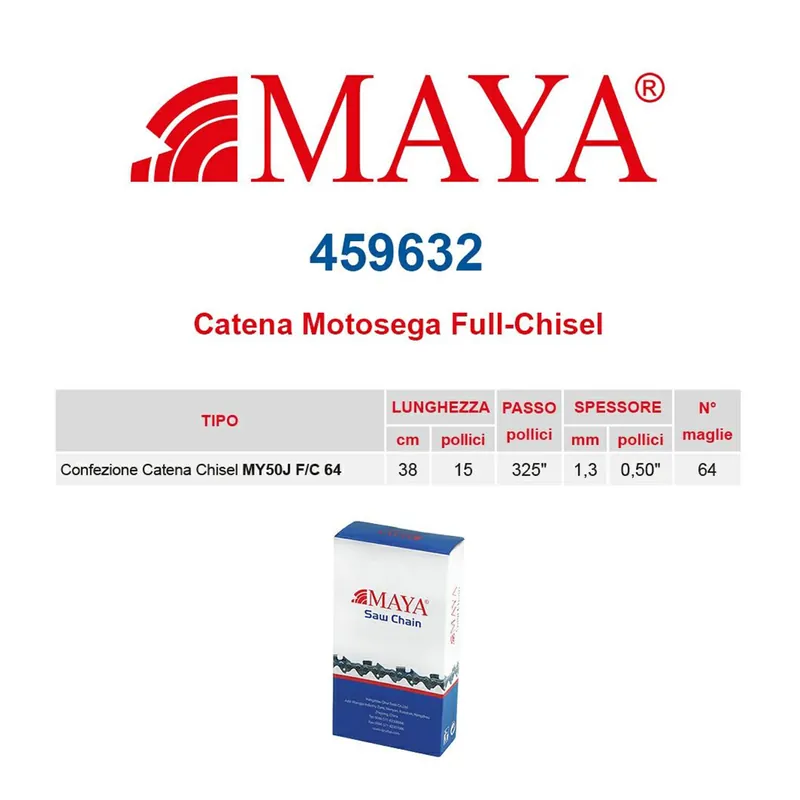 Catena confezionata .325″ 1.3 mm – .050″ 64 maglie con antirimbalzo profilo Quadro – 459632 Gecertificeerd