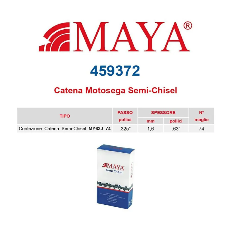 Veilige Betaling Catena confezionata .325″ 1.6 mm – .063″ 74 maglie senza antirimbalzo profilo Semi tondo – 459372