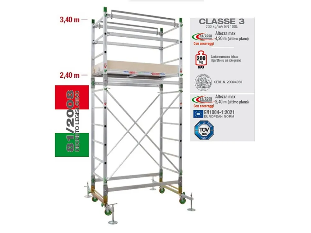 Trabattello in alluminio Alumito AMST altezza 3,4 m Express Levering
