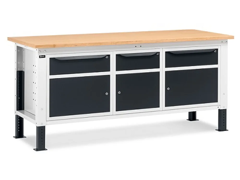 Banco Work Up 2011 piano Multiplex mm.2000x750x732/1107H - Grigio RAL7035+RAL7016 Aanbieding