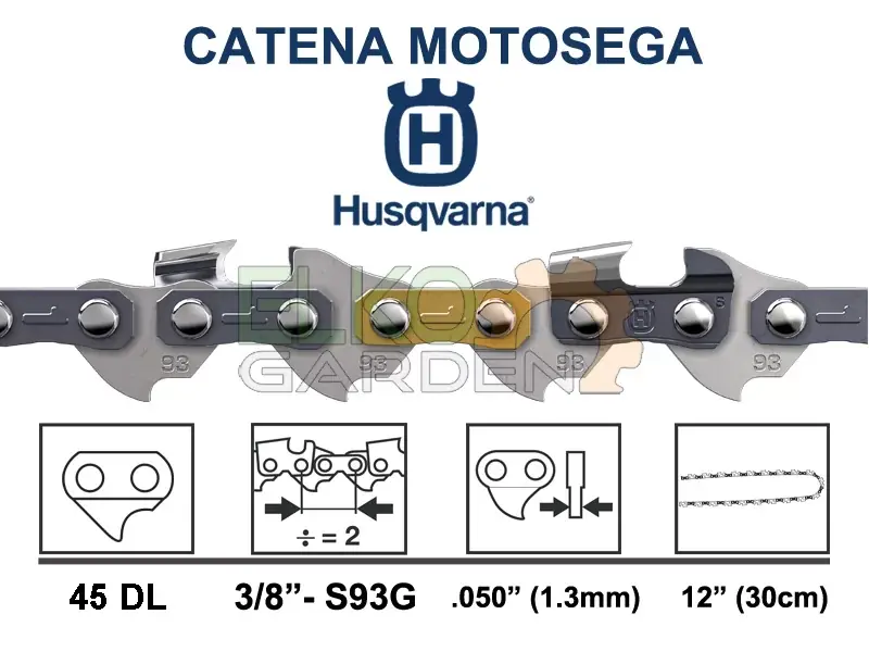 CATENA HUSQVARNA X-CUT S93G 45 MAGLIE 30CM 3/8" MINI 1.3MM Aanbieding