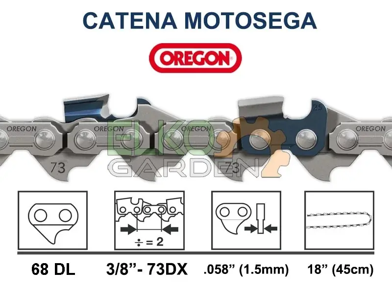 Laatste Versie CATENA MOTOSEGA OREGON 73DX 68 MAGLIE 45CM 3/8" 1.5MM