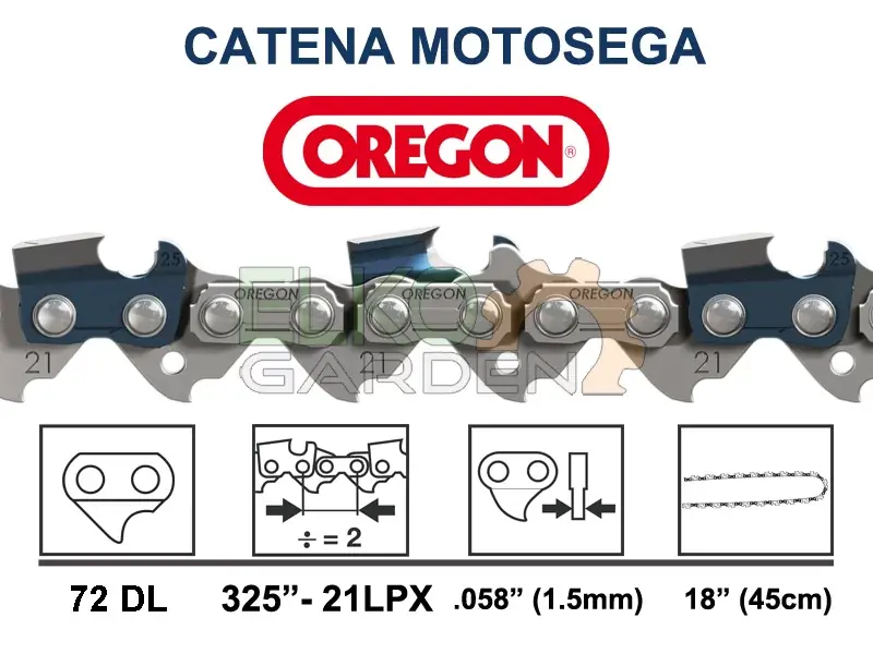 Betaalbaar CATENA MOTOSEGA OREGON 21LPX 72 MAGLIE 45CM 325" 1.5MM DENTE QUADRO
