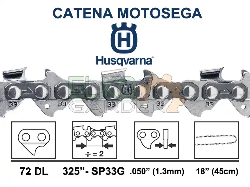 CATENA HUSQVARNA X-CUT SP33G 72 MAGLIE 45CM 325‘‘ 1.3MM Laatste Versie