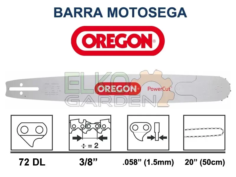 BARRA MOTOSEGA OREGON POWERCUT 50CM 3/8" 1.5MM 72E 208RNDD033 Nu Kopen