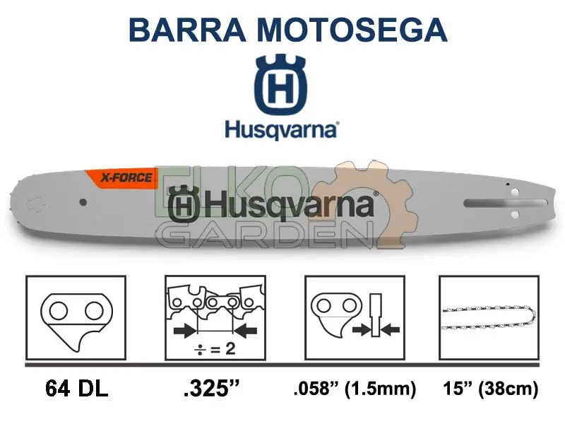 BARRA MOTOSEGA HUSQVARNA X-FORCE .325" 38CM 64 MAGLIE 1.5MM 582086964 Bestseller