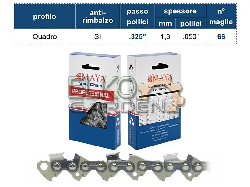 Lage Prijs CATENA MOTOSEGA MAYA MY50J F/C 66 MAGLIE 40CM 325 1,3MM - DENTE QUADRO