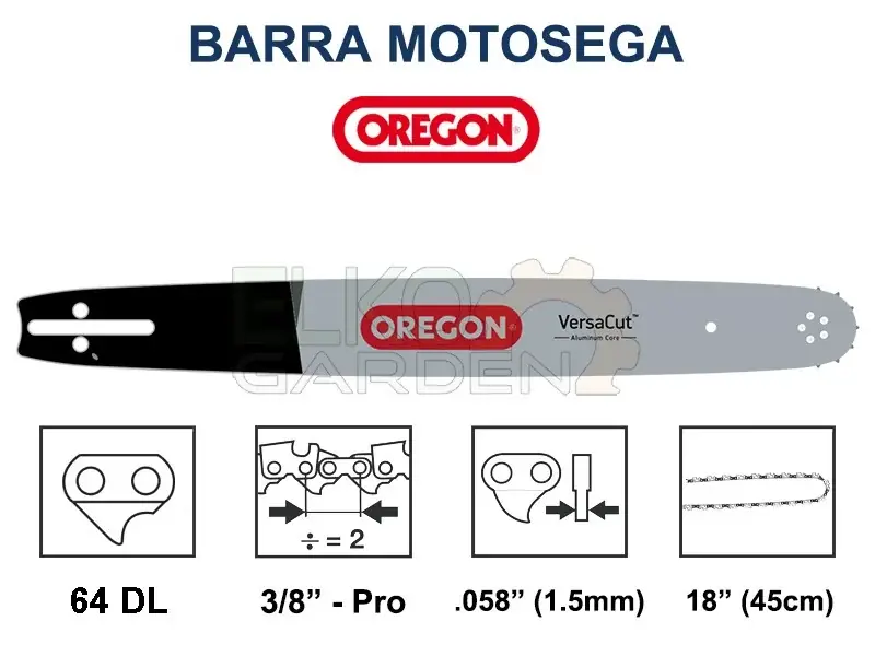 Tijdelijk Beschikbaar BARRA MOTOSEGA OREGON VERSACUT 45CM 3/8" 1.5MM 64E K095
