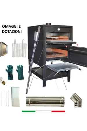 Forno a legna con bruciatore in mattoni Mod. Retto Nero Maxi - 81x103x147 Op = Op