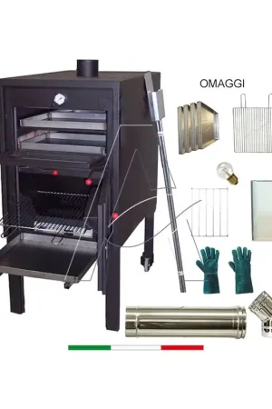 Koop Online Forno a legna con bruciatore in metallo Mod. Retto Nero Maxi - 81x103x147