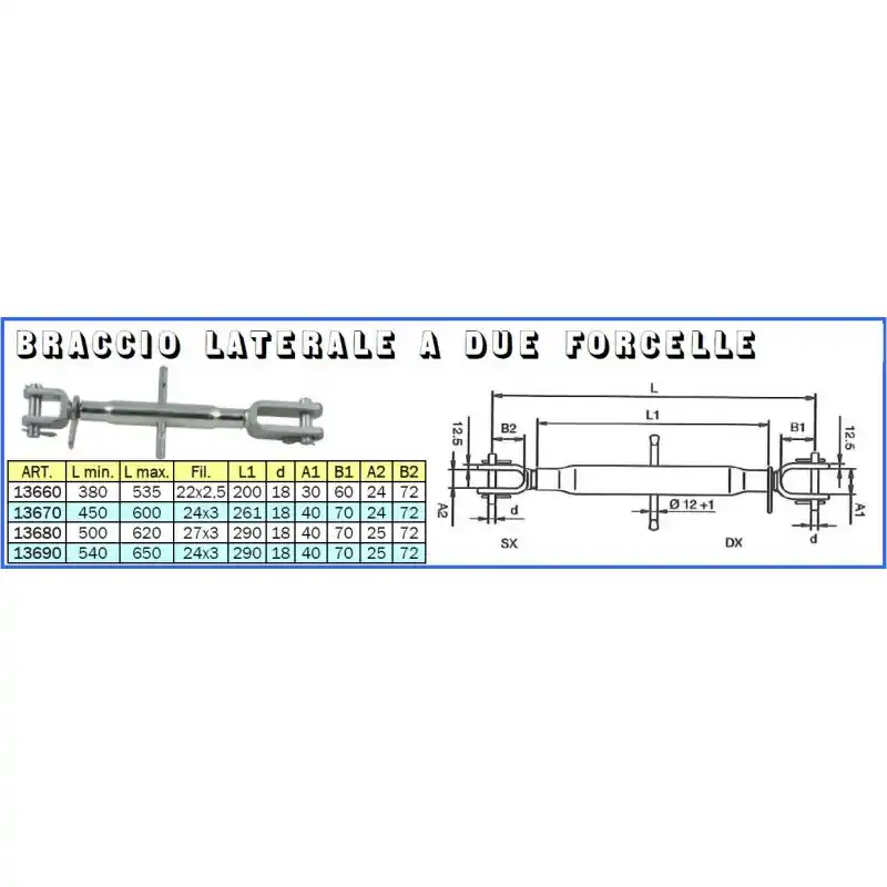 BRACCIO LATERALE 2 FORCELLE mm 500x27 Actieprijs